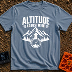 Altitude Adjustment Required - T-Shirt in Blue Jean - A black and white graphic featuring the text "ALTITUDE ADJUSTMENT"...