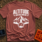 Altitude Adjustment Required - T-Shirt in Brick - A black and white graphic featuring the text "ALTITUDE ADJUSTMENT"...