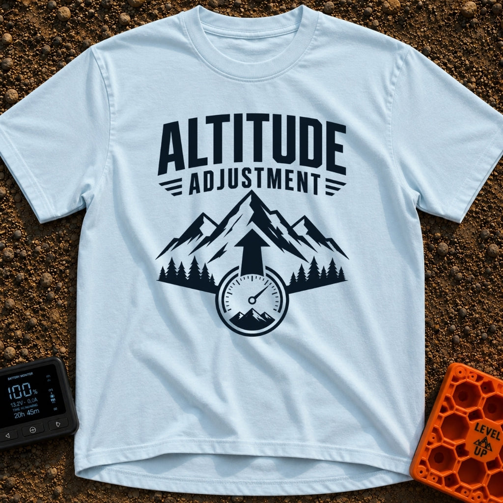 Altitude Adjustment Required - T-Shirt in Chambray - A black and white graphic featuring the text "ALTITUDE ADJUSTMENT"...