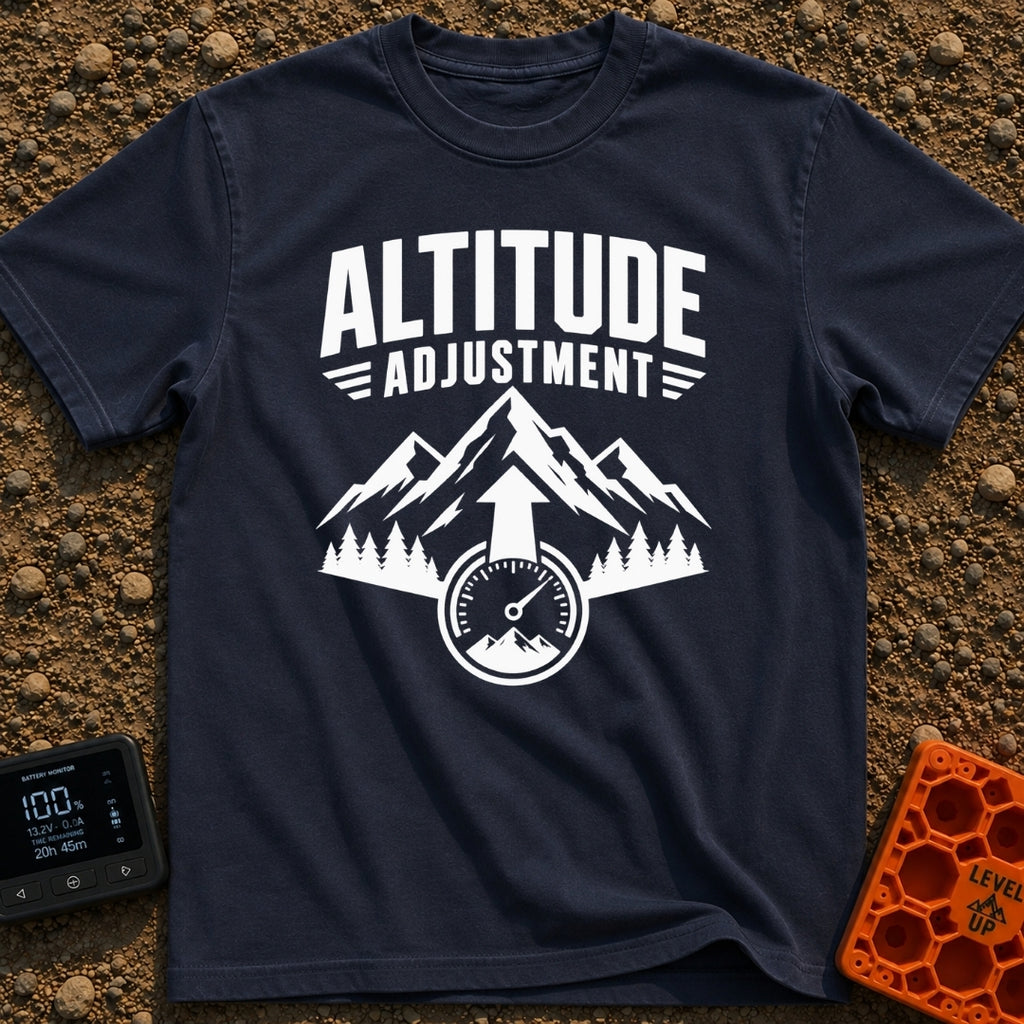 Altitude Adjustment Required - T-Shirt in Navy - A black and white graphic featuring the text "ALTITUDE ADJUSTMENT" above...