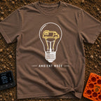 Switch To Ambient Mode - T-Shirt in Espresso - A black and white line drawing of a standard lightbulb featuring a glowing...