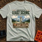 Least Scenic Overlook - T-Shirt in Bay - A vintage-style illustration of an RV dump station with a sewer hose and water...