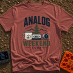 Analog State Of Mind - T-Shirt in Brick - A graphic design featuring the text "ANALOG WEEKEND CLUB" surrounding an...