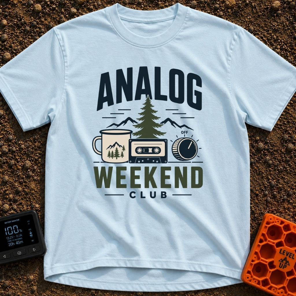 Analog State Of Mind - T-Shirt in Chambray - A graphic design featuring the text "ANALOG WEEKEND CLUB" surrounding an...