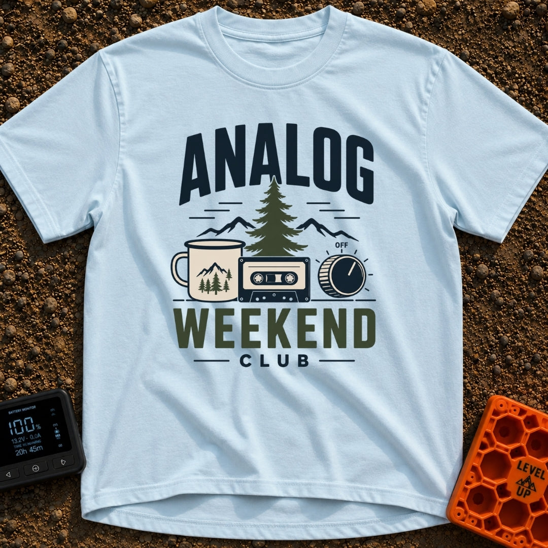 Analog State Of Mind - T-Shirt in Chambray - A graphic design featuring the text "ANALOG WEEKEND CLUB" surrounding an...