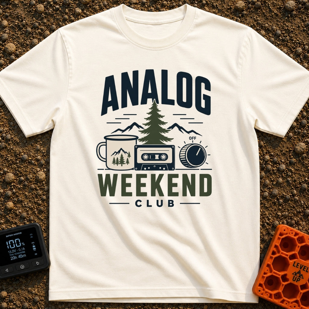 Analog State Of Mind - T-Shirt in Ivory - A graphic design featuring the text "ANALOG WEEKEND CLUB" surrounding an...