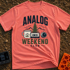 Analog State Of Mind - T-Shirt in Watermelon - A graphic design featuring the text "ANALOG WEEKEND CLUB" surrounding an...