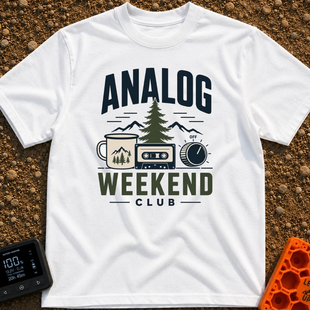 Analog State Of Mind - T-Shirt in White - A graphic design featuring the text "ANALOG WEEKEND CLUB" surrounding an...