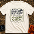Adventure Exceeds Expectations - T-Shirt in Ivory - A typographic badge design featuring the text 'ANNUAL PERFORMANCE...