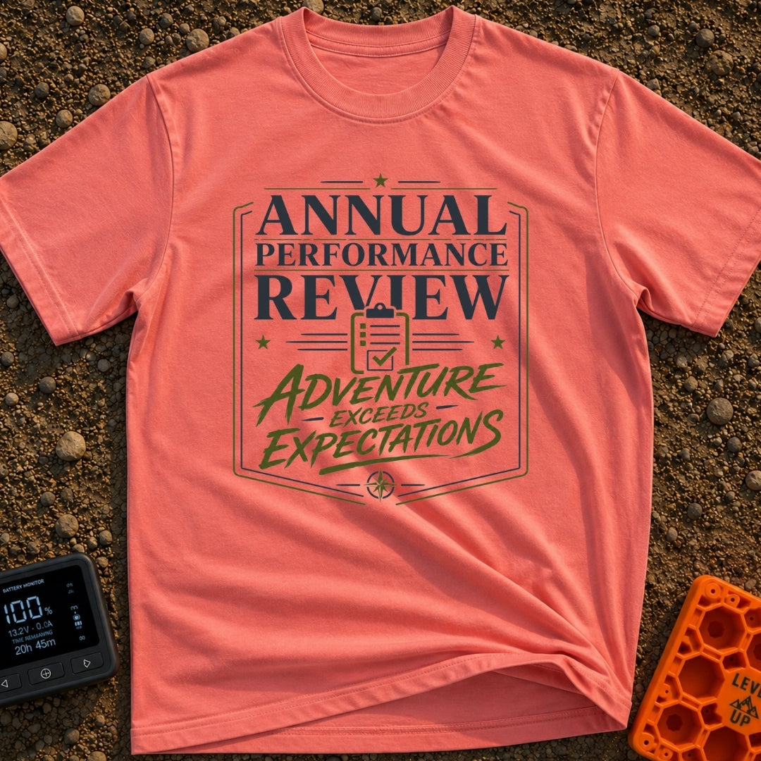 Adventure Exceeds Expectations - T-Shirt in Watermelon - A typographic badge design featuring the text 'ANNUAL...