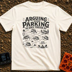 No The Other Left - T-Shirt in Ivory - A black and white illustration showing a camper van's winding, dotted path through...
