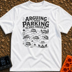 No The Other Left - T-Shirt in White - A black and white illustration showing a camper van's winding, dotted path through...