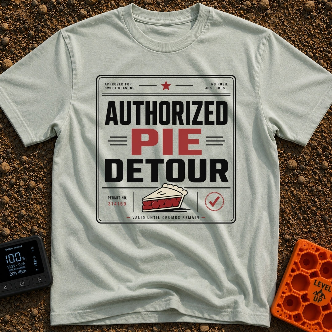 Will Detour For Pie - T-Shirt in Bay - A typographic design formatted like an official permit or certificate featuring...