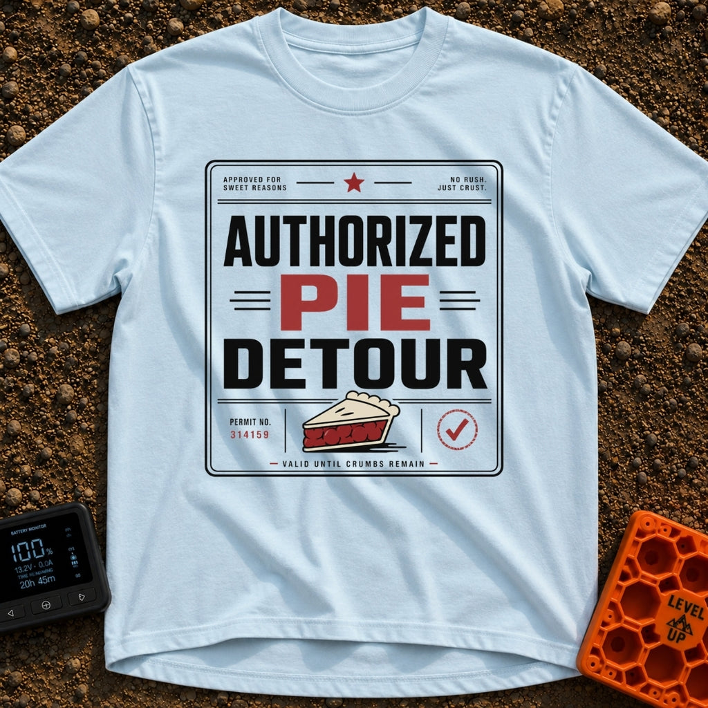 Will Detour For Pie - T-Shirt in Chambray - A typographic design formatted like an official permit or certificate...