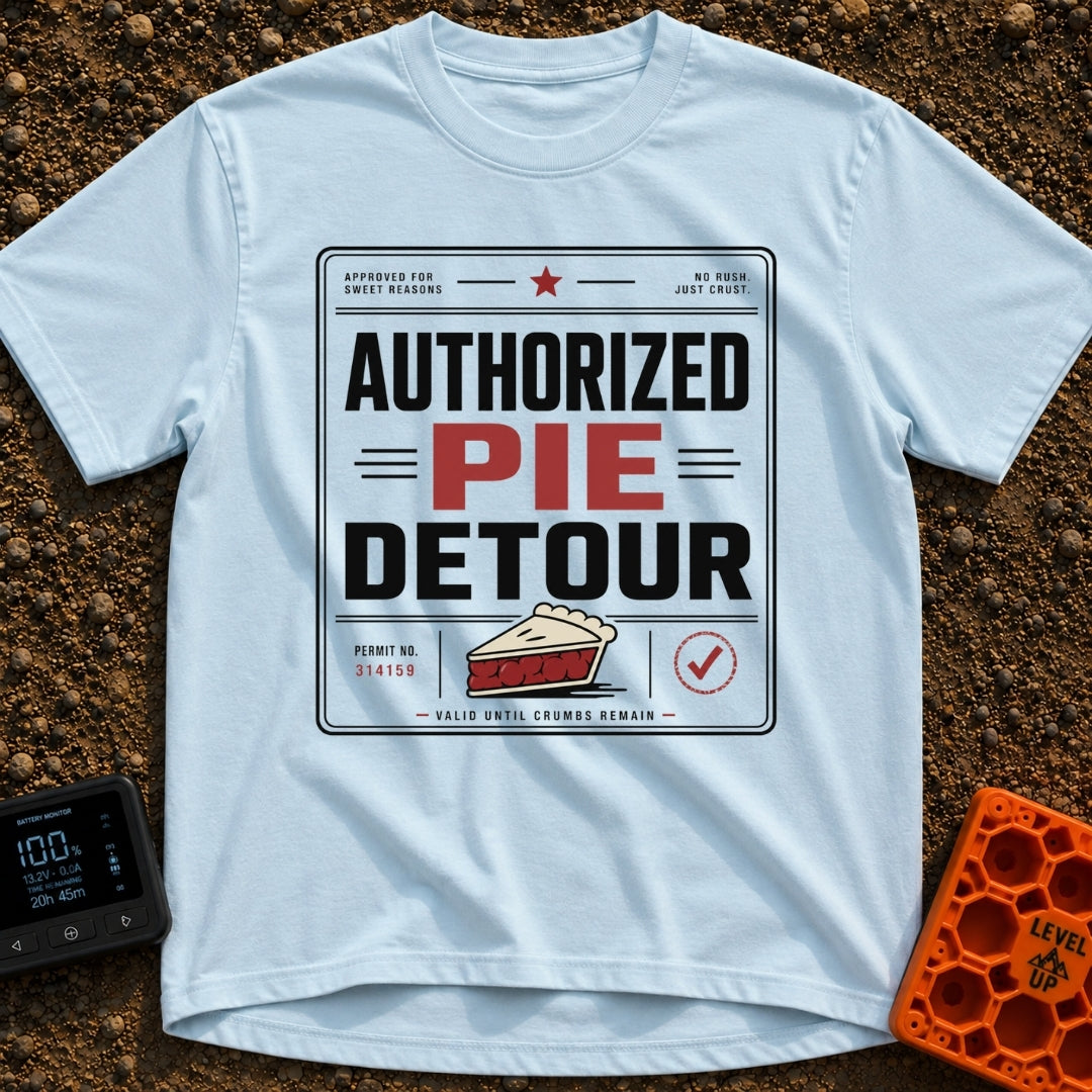 Will Detour For Pie - T-Shirt in Chambray - A typographic design formatted like an official permit or certificate...