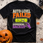 Auto Level Send Backup - T-Shirt in Black - A graphic featuring a green bubble level with an off-center bubble being...