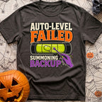Auto Level Send Backup - T-Shirt in Graphite - A graphic featuring a green bubble level with an off-center bubble being...