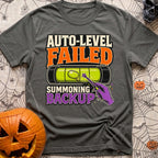 Auto Level Send Backup - T-Shirt in Pepper - A graphic featuring a green bubble level with an off-center bubble being...