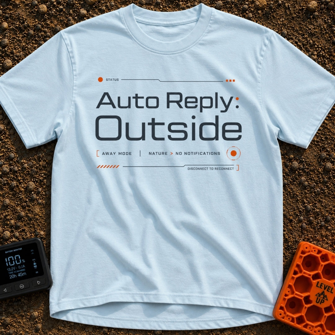 Auto Reply: Away - T-Shirt in Chambray - A text-based design styled like a digital interface, reading "Auto Reply:...