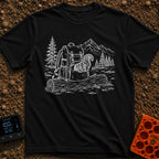 Trail Mix Bandit - T-Shirt in Black - A faint line drawing of a squirrel looking into an open pocket of a hiking backpack...