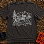 Trail Mix Bandit - T-Shirt in Graphite - A faint line drawing of a squirrel looking into an open pocket of a hiking...