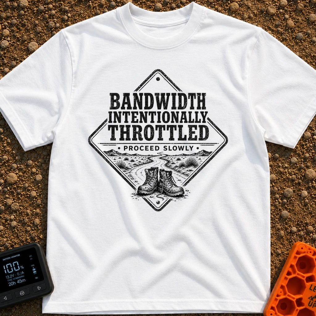 Bandwidth Throttled By Nature - T-Shirt in White - A diamond-shaped, distressed black-and-white graphic featuring the...