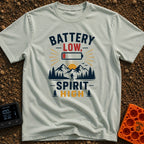 Low Battery High Spirits - T-Shirt in Bay - A graphic featuring the text "BATTERY LOW, SPIRIT HIGH" alongside an icon of...