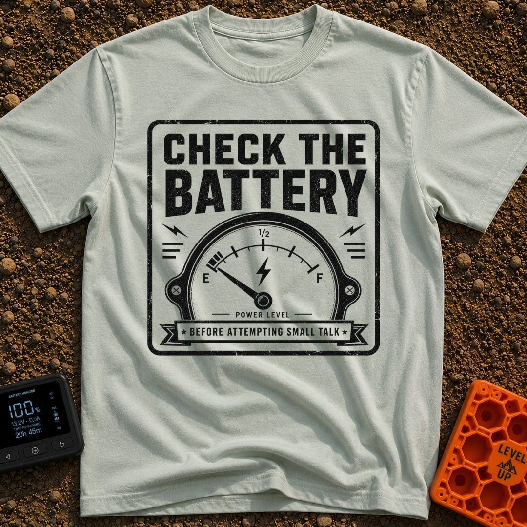 Watts On Your Mind - T-Shirt in Bay - A distressed, vintage-style black and white graphic showing an analog power gauge...