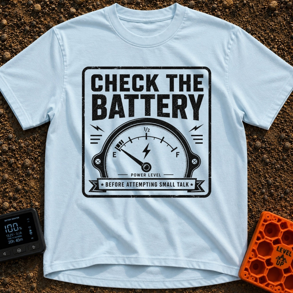 Watts On Your Mind - T-Shirt in Chambray - A distressed, vintage-style black and white graphic showing an analog power...