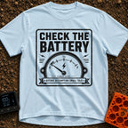 Watts On Your Mind - T-Shirt in Chambray - A distressed, vintage-style black and white graphic showing an analog power...