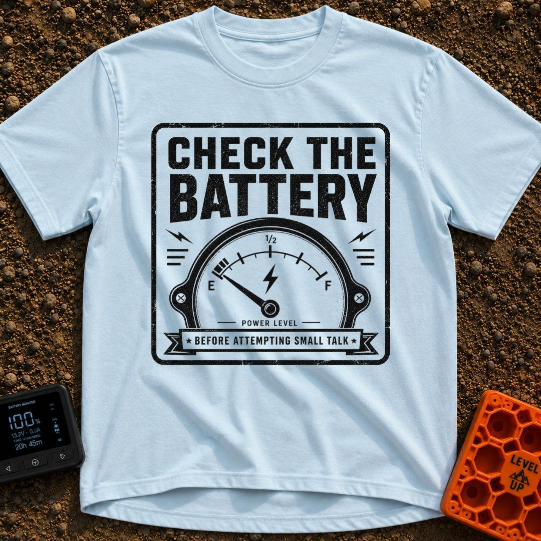Watts On Your Mind - T-Shirt in Chambray - A distressed, vintage-style black and white graphic showing an analog power...