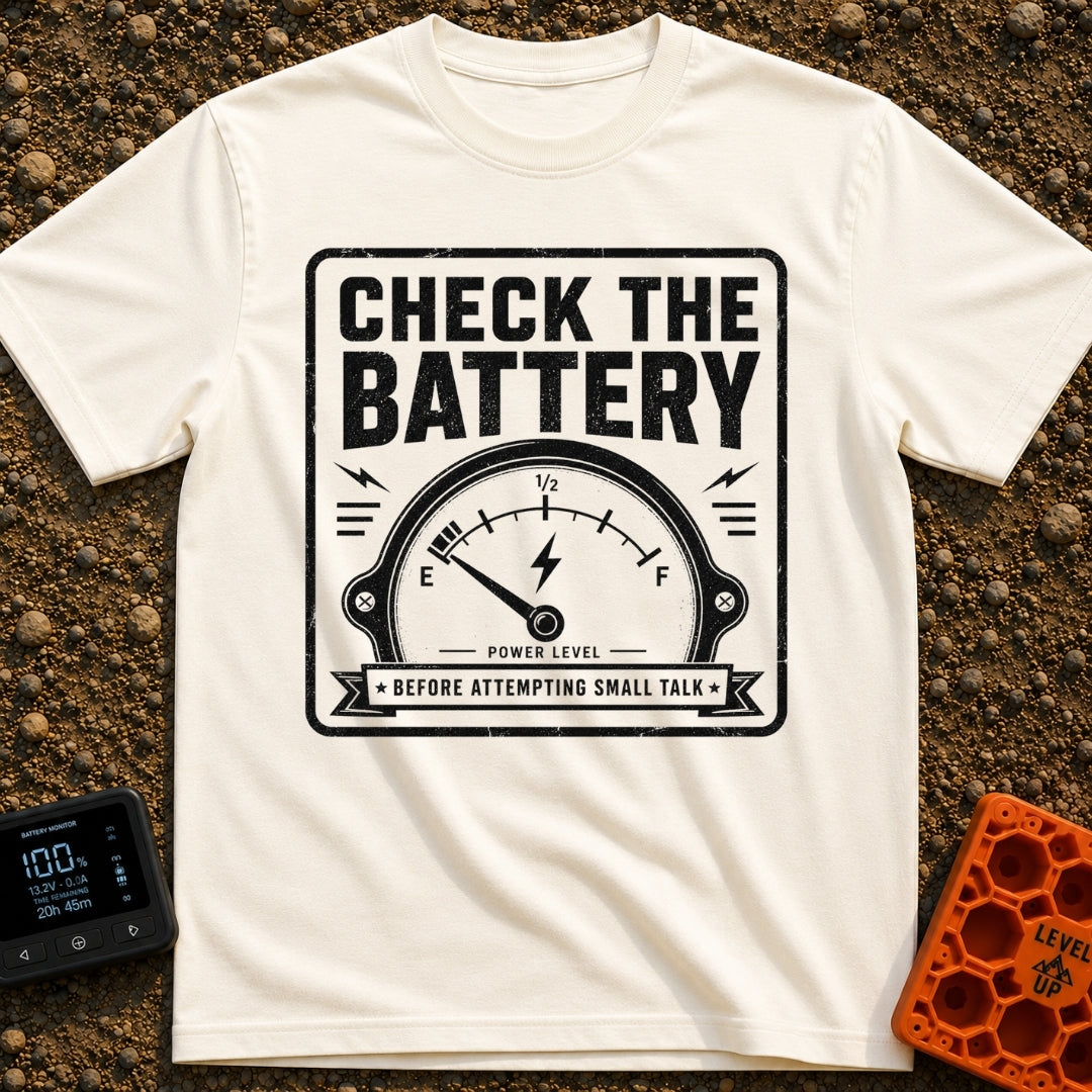 Watts On Your Mind - T-Shirt in Ivory - A distressed, vintage-style black and white graphic showing an analog power gauge...