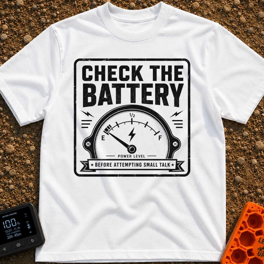 Watts On Your Mind - T-Shirt in White - A distressed, vintage-style black and white graphic showing an analog power gauge...