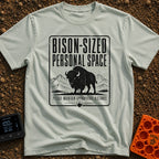 Bison Social Distancing - T-Shirt in Bay - A black and white graphic resembling a warning sign featuring an illustration...