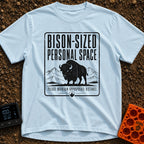 Bison Social Distancing - T-Shirt in Chambray - A black and white graphic resembling a warning sign featuring an...