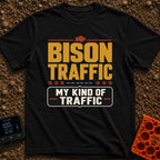 Bison Jam Bliss - T-Shirt in Black - Large, bold text reading "BISON TRAFFIC" beneath a small brown silhouette of a...