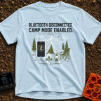 Bluetooth Off Camp On - T-Shirt in Chambray - A line-art illustration of a smartphone displaying a crossed-out Bluetooth...