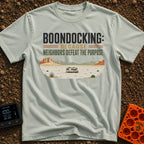 Neighbors Not Included - T-Shirt in Bay - A graphic illustration of a Class C motorhome parked completely alone in a vast...