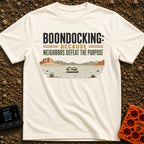 Neighbors Not Included - T-Shirt in Ivory - A graphic illustration of a Class C motorhome parked completely alone in a...