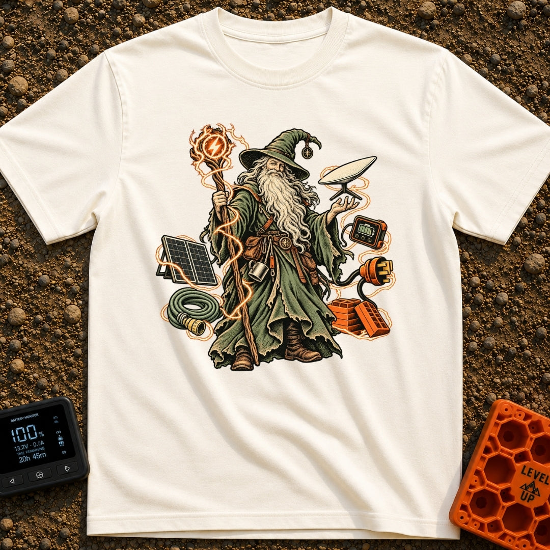 Wizard Of No Hookups - T-Shirt in Ivory - An illustration of a traditional wizard with a long white beard and pointed hat...