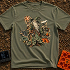 Wizard Of No Hookups - T-Shirt in Moss - An illustration of a traditional wizard with a long white beard and pointed hat...