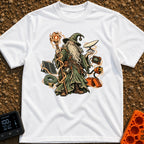 Wizard Of No Hookups - T-Shirt in White - An illustration of a traditional wizard with a long white beard and pointed hat...