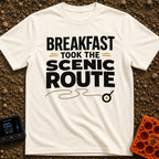 Breakfast Gone Scenic - T-Shirt in Ivory - Bold text reading "BREAKFAST TOOK THE SCENIC ROUTE" accompanied by a winding...