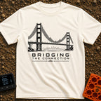 Bridging The Bars - T-Shirt in Ivory - A black and white illustration of a suspension bridge where the vertical cables...
