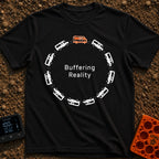 Buffering In The Wild - T-Shirt in Black - Twelve camper vans are arranged in a circular formation resembling a digital...