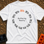 Buffering In The Wild - T-Shirt in White - Twelve camper vans are arranged in a circular formation resembling a digital...