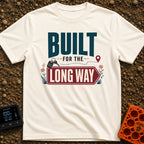 Taking The Long Way - T-Shirt in Ivory - Typographic design reading 'BUILT FOR THE LONG WAY' featuring a dotted path...