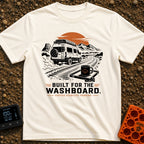 Built For The Washboard - T-Shirt in Ivory - A black and white illustration with orange accents featuring a camper van...