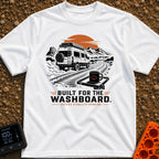 Built For The Washboard - T-Shirt in White - A black and white illustration with orange accents featuring a camper van...