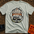 Roam Sweet Roam - T-Shirt in Bay - A circular badge with a house roof outline over typography, featuring a camper van...